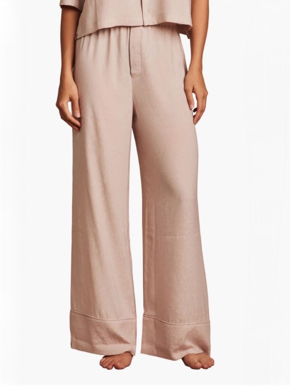 Barefoot Dreams Jacquard Wide Leg Satin Lounge Pants Feather Large NEW